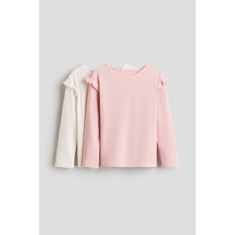 H&M Girls Multi-Color 2-Pack Flounce-Trimmed Cotton Tops (1.5-2 Years)