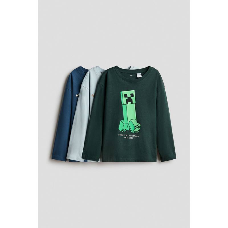 H&M Boys Multi-Color 3-Pack Printed Long-Sleeved T-Shirts (4-6 Years)