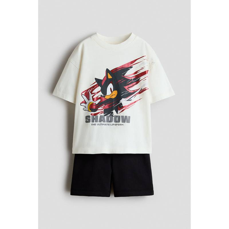 H&M Boys White 2-Piece Printed T-Shirt and Shorts (9-10 Years)