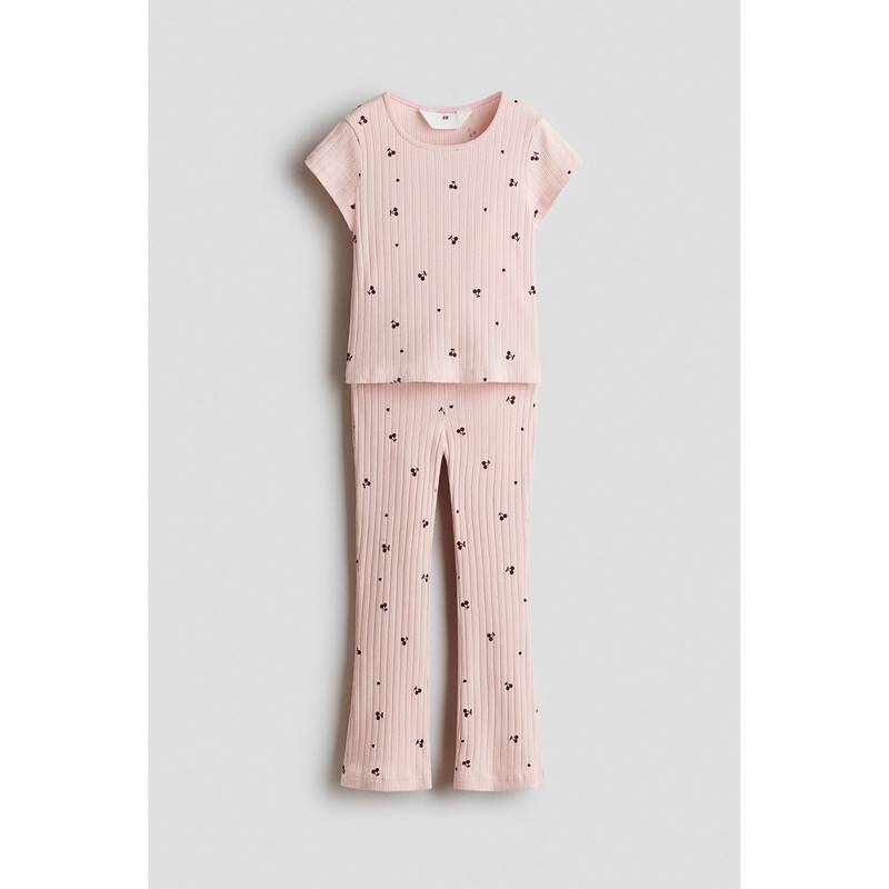 H&M Girls Pink 2-Piece Ribbed Cotton T-Shirt and Trouser (1.5-2 Years)