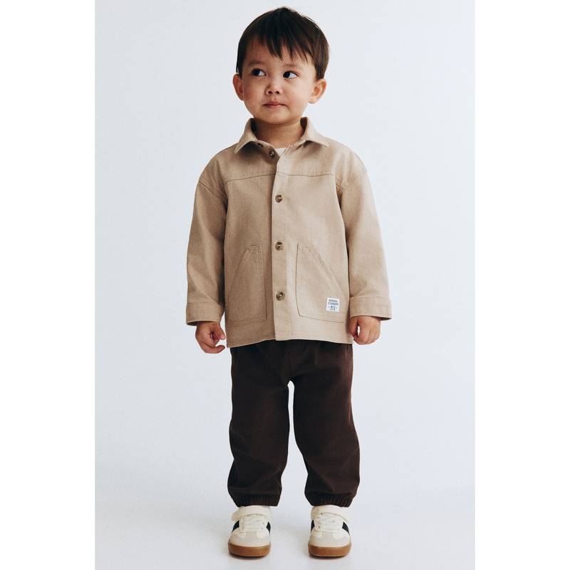H&M Boys Beige 3-Piece Cotton T-Shirt with Shirt and Joggers (4-6 Months)