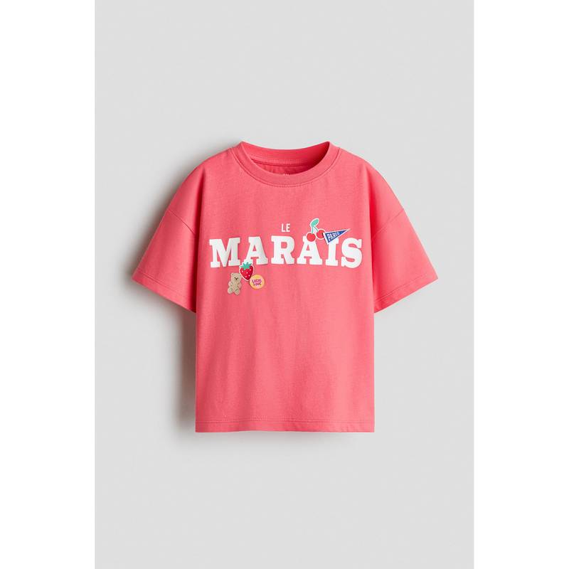 H&M Girls Pink Appliqued Cotton T-Shirt (1.5-2 Years)
