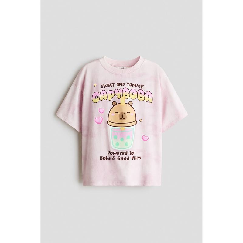 H&M Girls Pink Printed Cotton T-Shirt (8-10 Years)