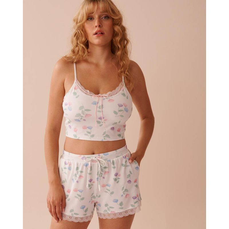 La Vie En Rose Tulip Print Super Soft Crop Cami Top (S)