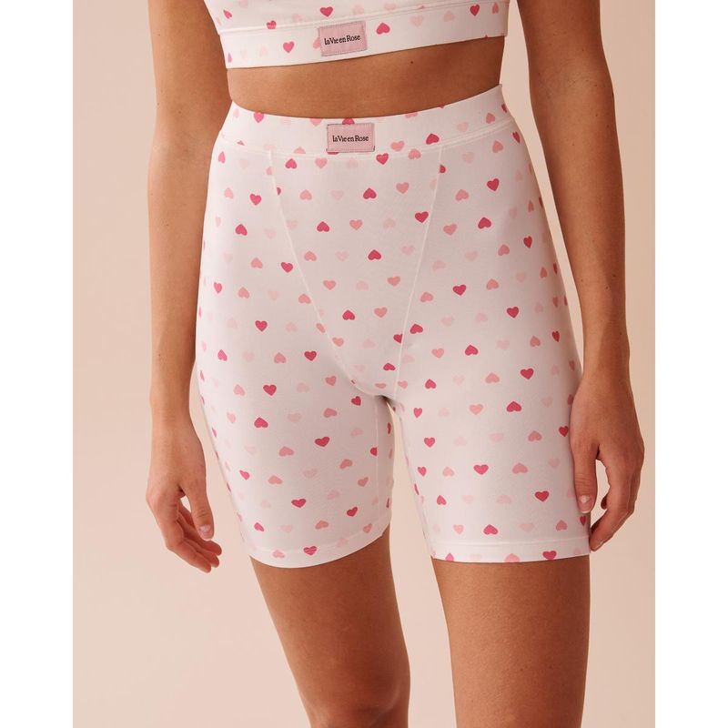 La Vie En Rose Heart Print Super Soft Biker Style Shorts (XS)
