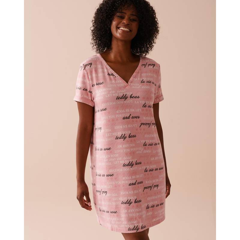 La Vie En Rose Heart and Letter Print Recycled Fibers Sleepshirt (XS)