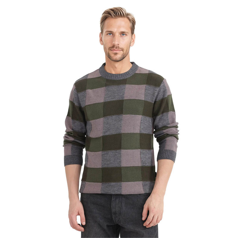 Rare Rabbit Boaz Olive Jacquard Regular Fit Sweater (L)