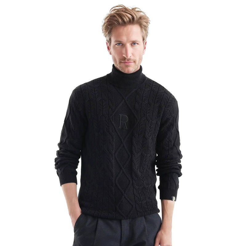 Rare Rabbit Cong-1 Black Self Design Regular Fit Sweater (L)