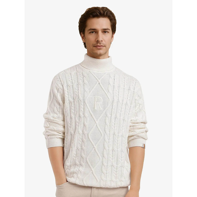 Rare Rabbit Cong-1 Cream Self Design Regular Fit Sweater (S)