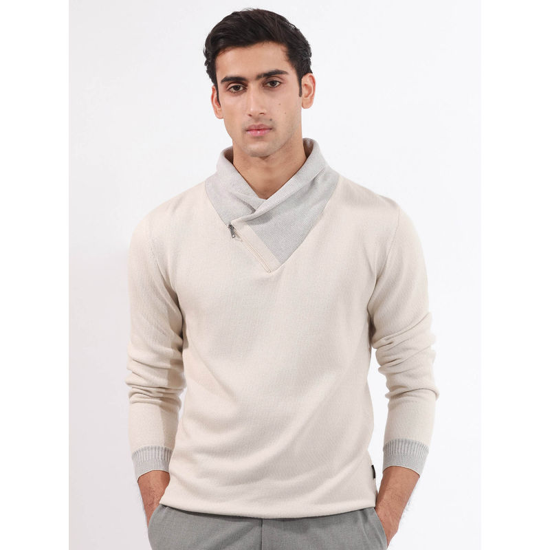 Rare Rabbit Denver Cream Plain Regular Fit Sweater (3XL)