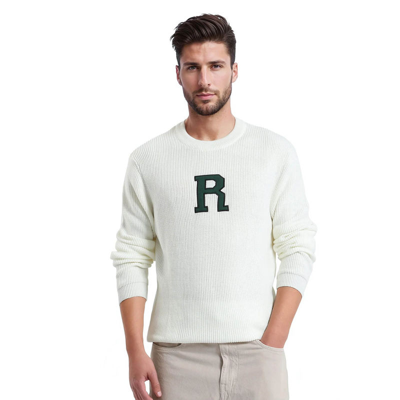 Rare Rabbit Kazu Off White Applique Regular Fit Sweater (M)