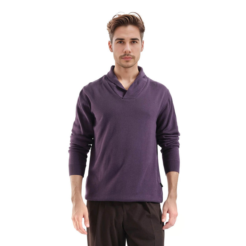 Rare Rabbit Kenlay Dark Purple Plain Regular Fit Sweater (S)