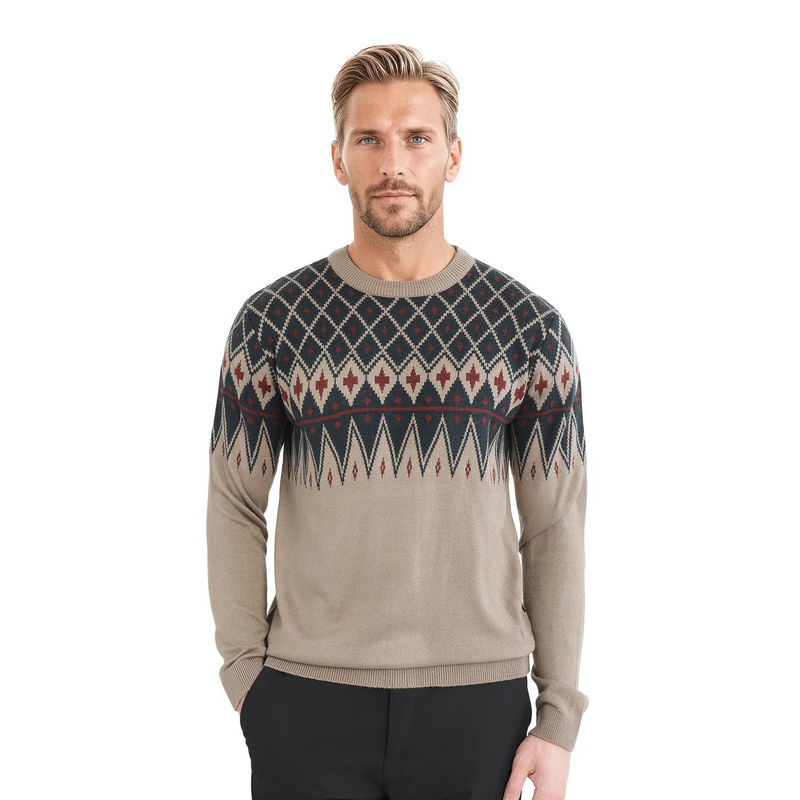 Rare Rabbit Kezeck Light Brown Argyle Print Regular Fit Sweater (XL)