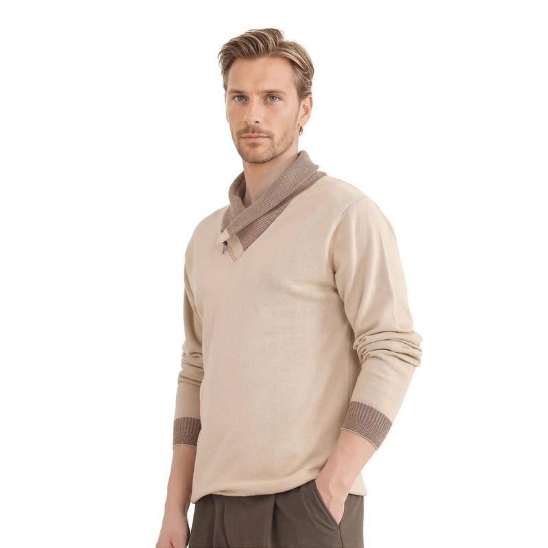 Rare Rabbit Lyzo Beige Plain Regular Fit Sweater (2XL)