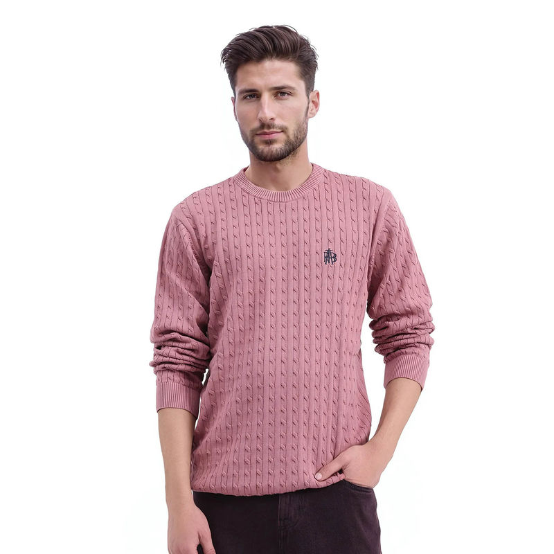 Rare Rabbit Prota Dusky Pink Textured Regular Fit Sweater (XS)