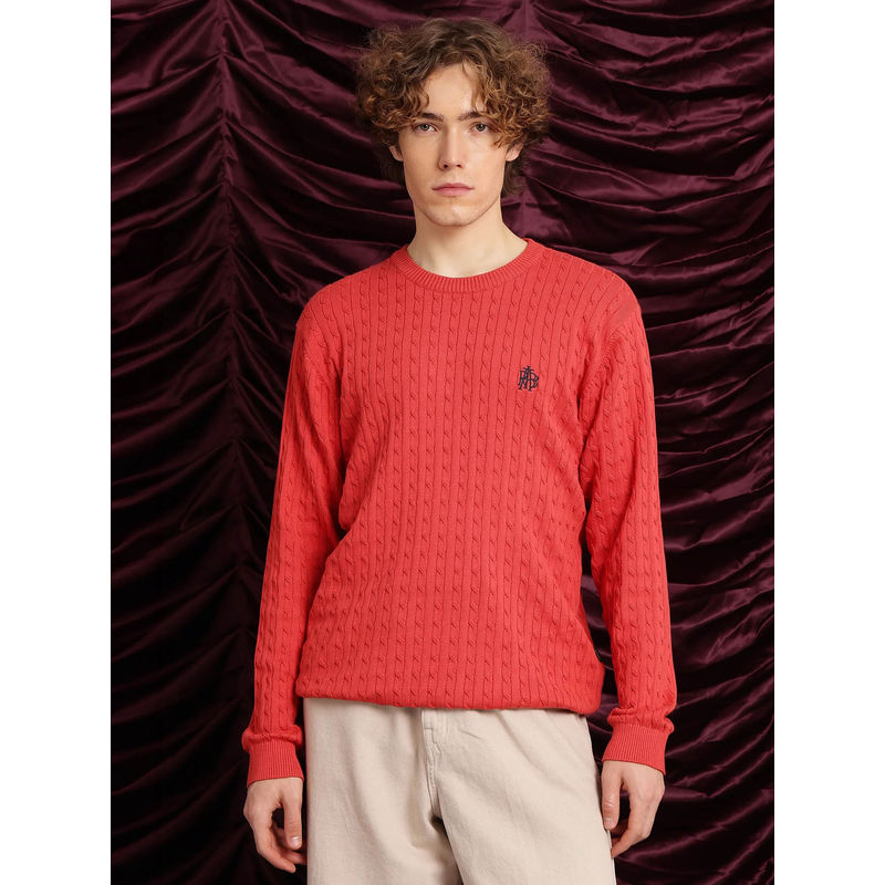 Rare Rabbit Prota Orange Textured Regular Fit Sweater (S)