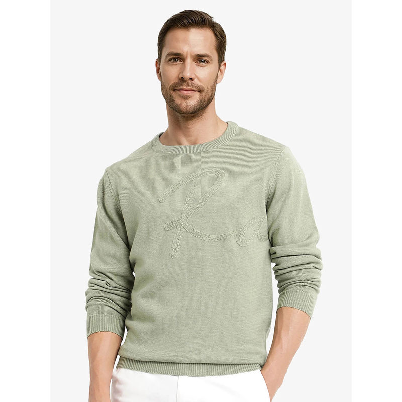 Rare Rabbit Saturno Light Olive Woven Regular Fit Sweater (S)