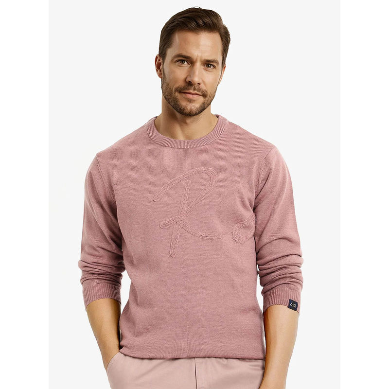 Rare Rabbit Saturno Pink Woven Regular Fit Sweater (2XL)