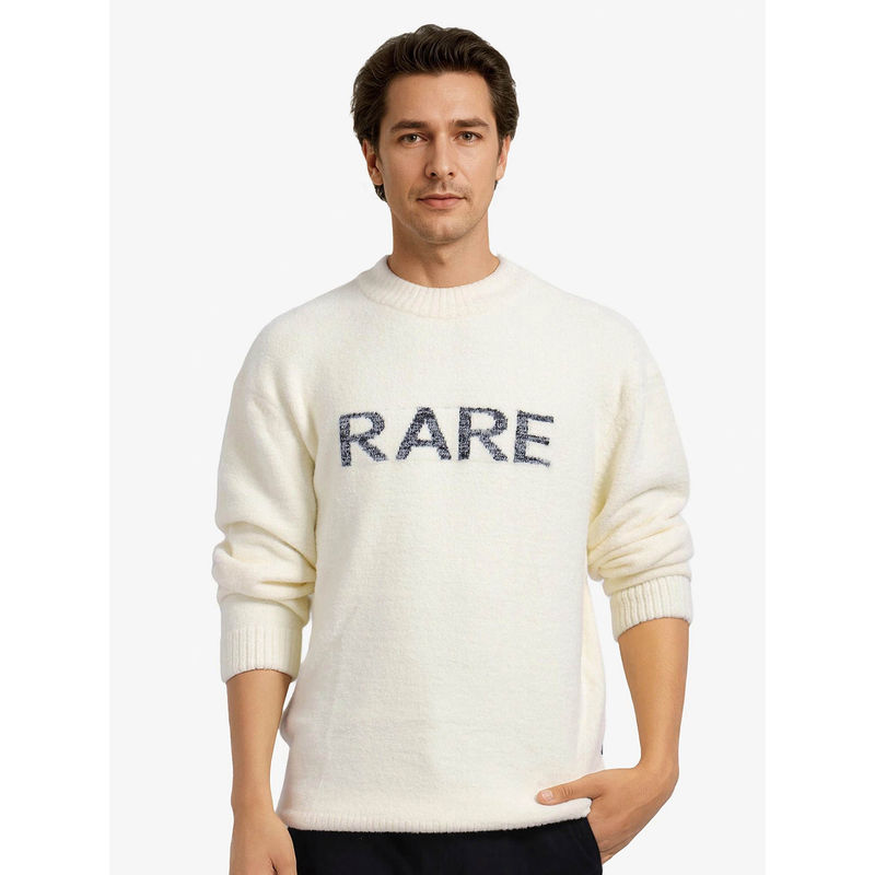 Rare Rabbit Zeo Off White Woven Regular Fit Sweater (XL)