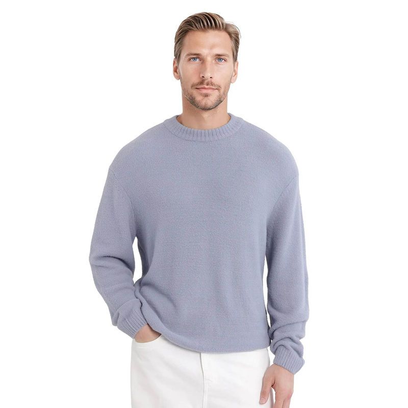 Rare Rabbit Zeo-1 Light Grey Plain Regular Fit Sweater (XL)