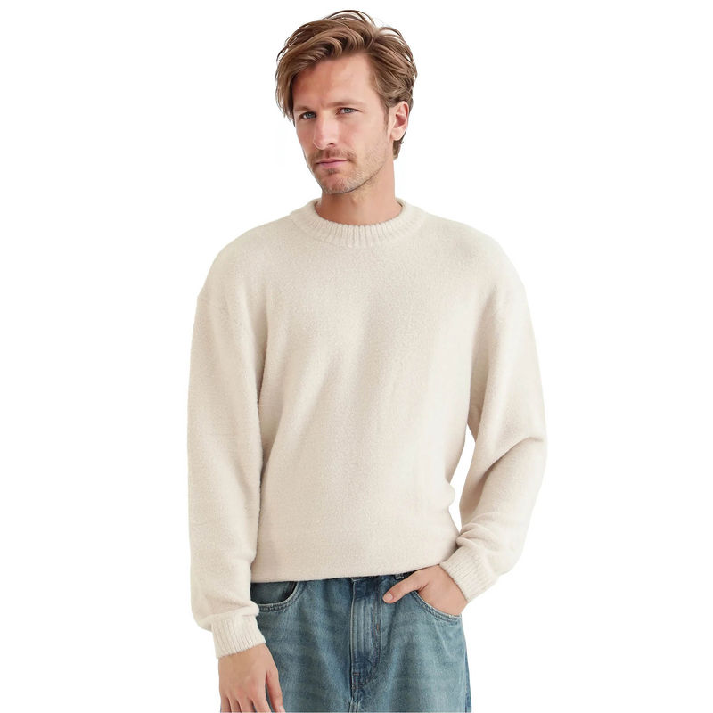 Rare Rabbit Zeo-1 Cream Plain Regular Fit Sweater (L)