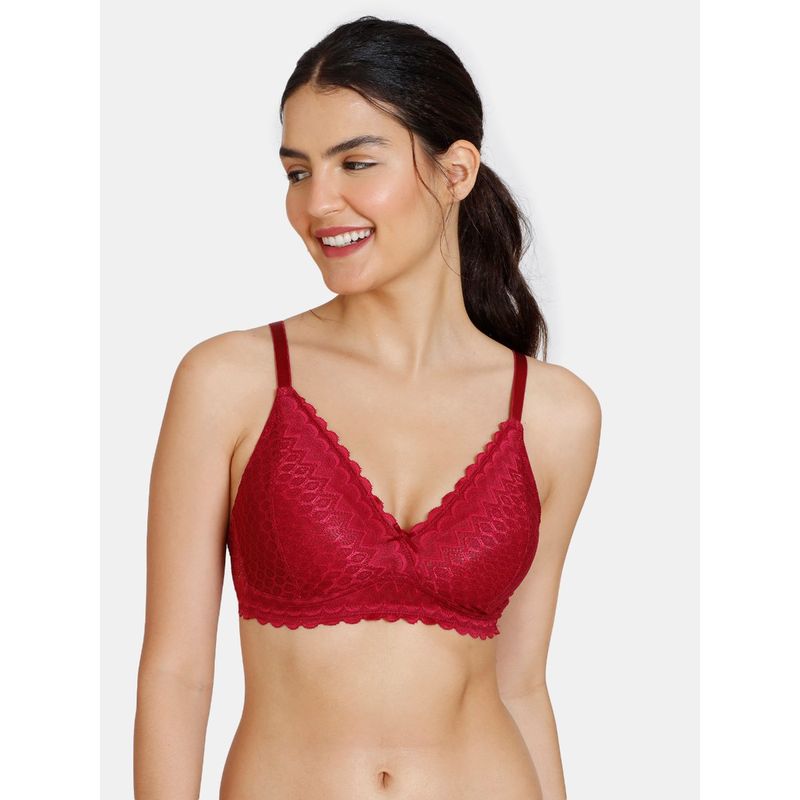 Zivame New Romance Double Layered Non Wired 3-4Th Coverage Lace Bra - Beet Red (36C)