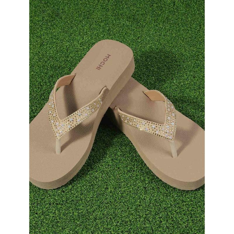 Mochi Women Gold Open Toe Casual Sandals (EURO 36)