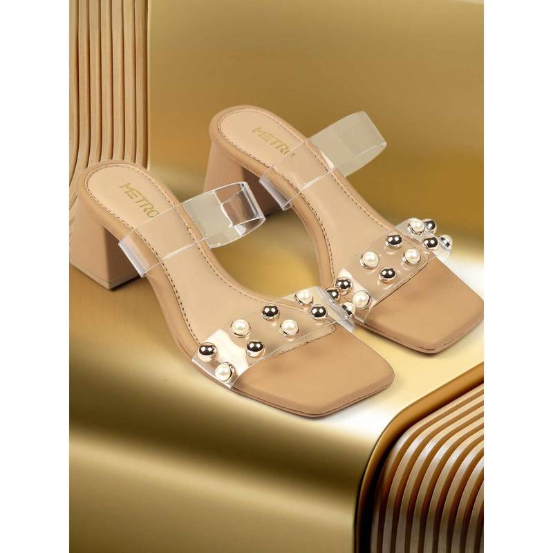 Metro Women Beige Square Toe Casual Sandal Heels (EURO 36)
