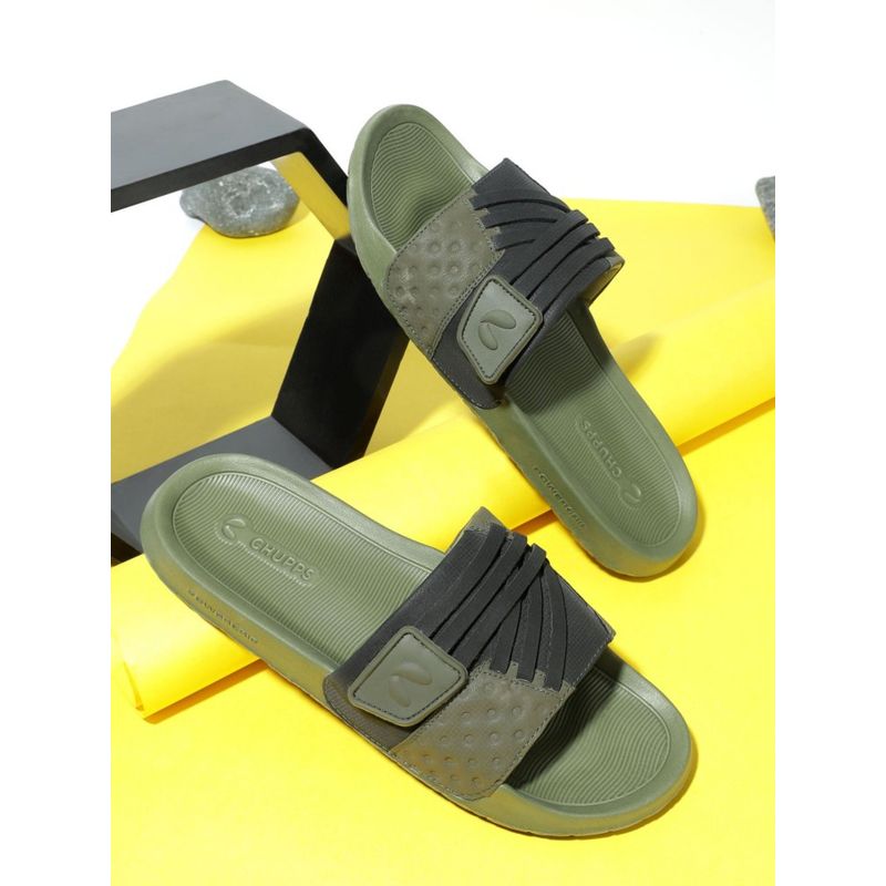 Chupps Men Cross Casual Olive & Black Sliders (UK 9)