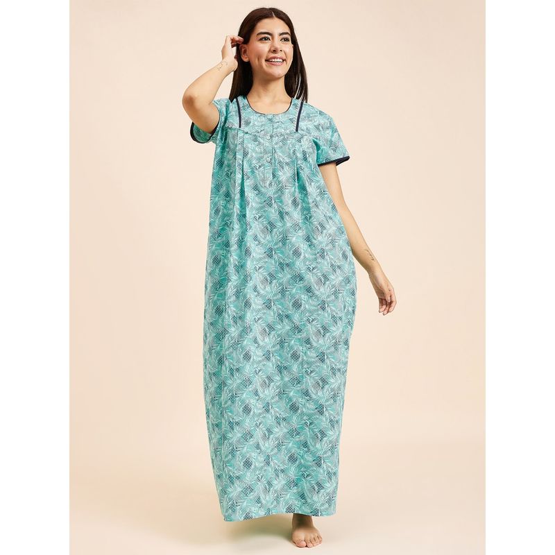 Sweet Dreams Women Printed Half Sleeves Night Gown - Green (L)