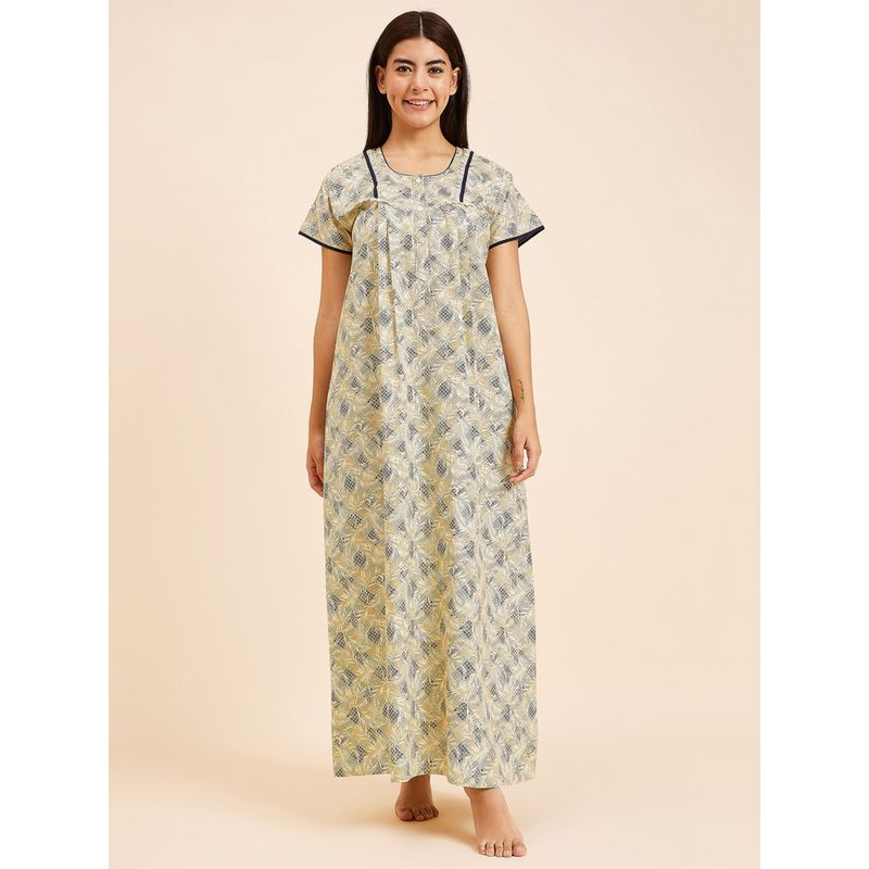 Sweet Dreams Women Printed Half Sleeves Night Gown - Yellow (L)
