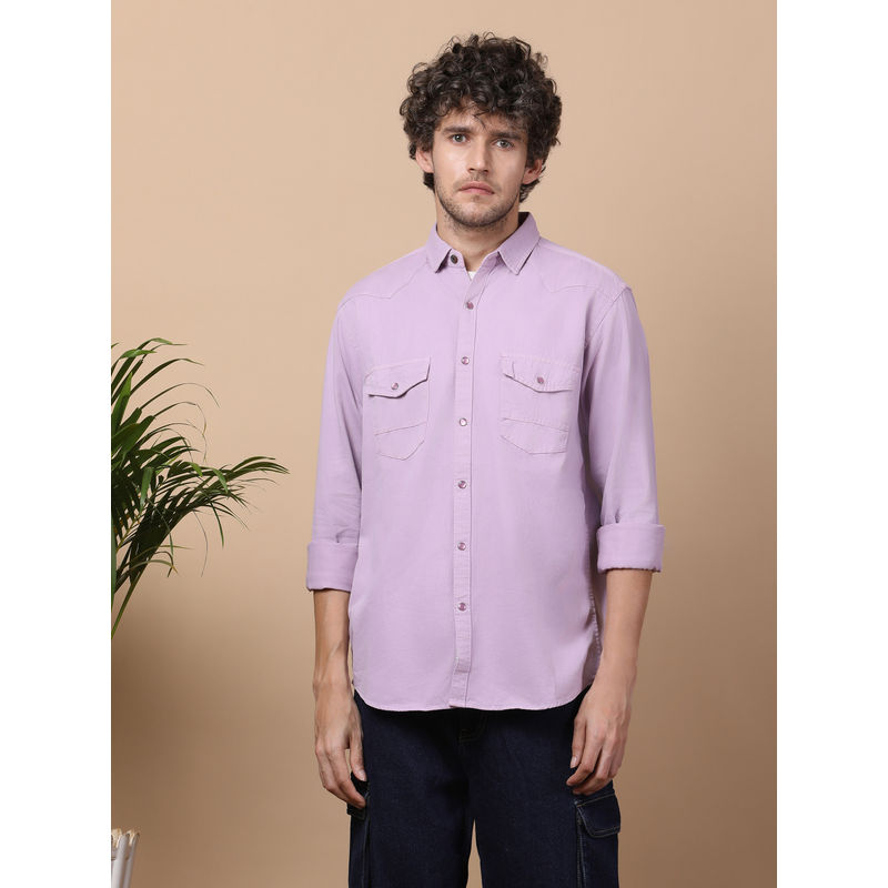 KUONS AVENUE Men Cotton Twill Snap Button Shirt (L)
