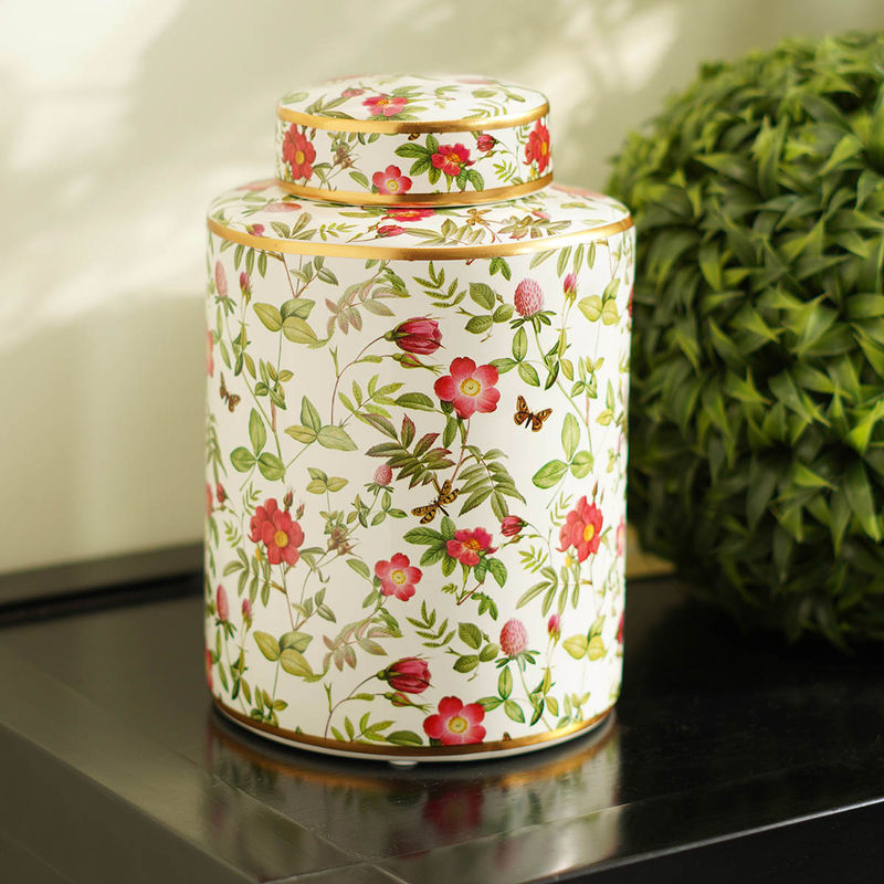 Pure Home + Living Floral Print Ceramic Canister Multi-Color (S)