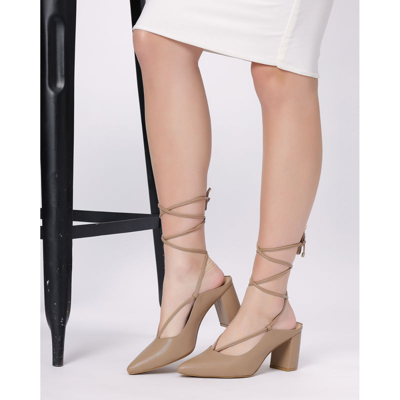 Women Pointed Toe Gladiator Heels Beige (EURO 36)