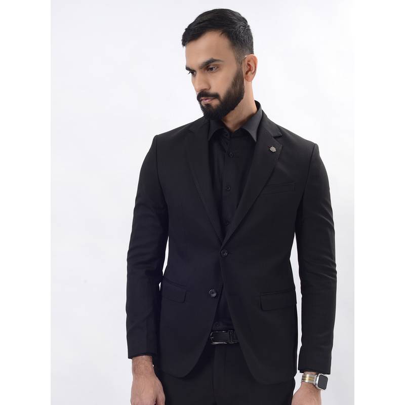 JB Studio Men Black Polyester Blazer (38)