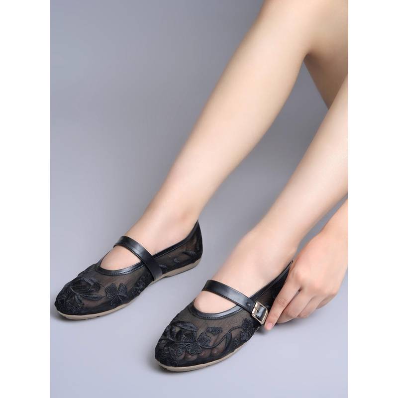 Shoetopia Women Black Mesh Mary Jane Ballerinas (EURO 42)