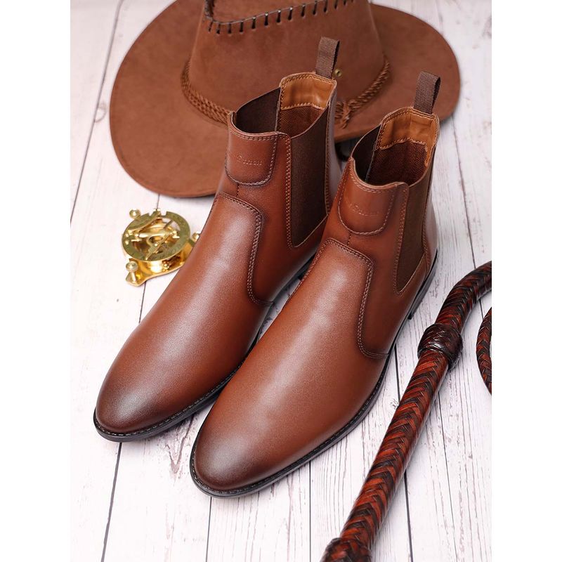 Louis Stitch Men Russet Tan Mid-Top Slip-On Chelsea Boots (UK 7)