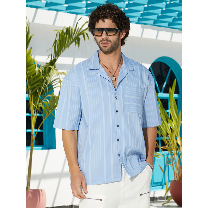 Campus Sutra Men Powder Blue Unbalanced-Ridge Oversized Shirt (XL)