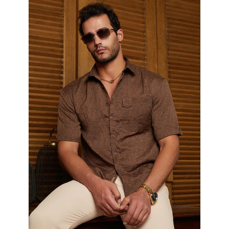 Campus Sutra Men Chocolate Brown Aztec-Tactile Oversized Shirt (XL)