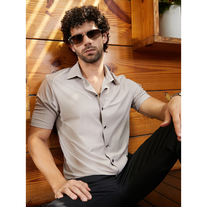 Campus Sutra Men Coin Grey Seamless Waffle Shirt (XL)