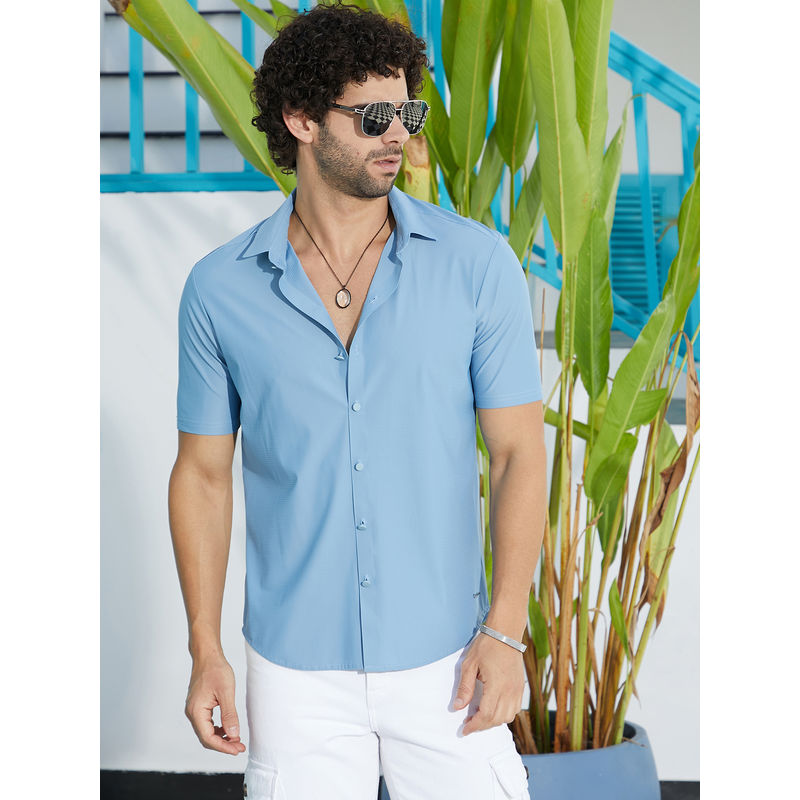 Campus Sutra Men Powder Blue Seamless Waffle Shirt (S)