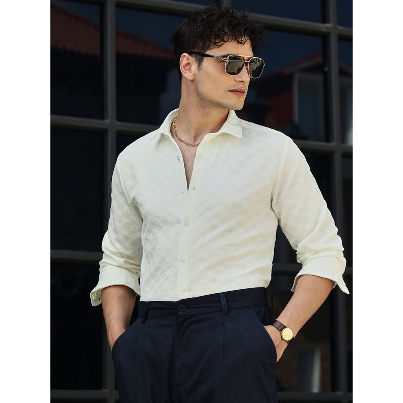 CAHOOT Men Cream White Cubic-Tactile Shirt (S)