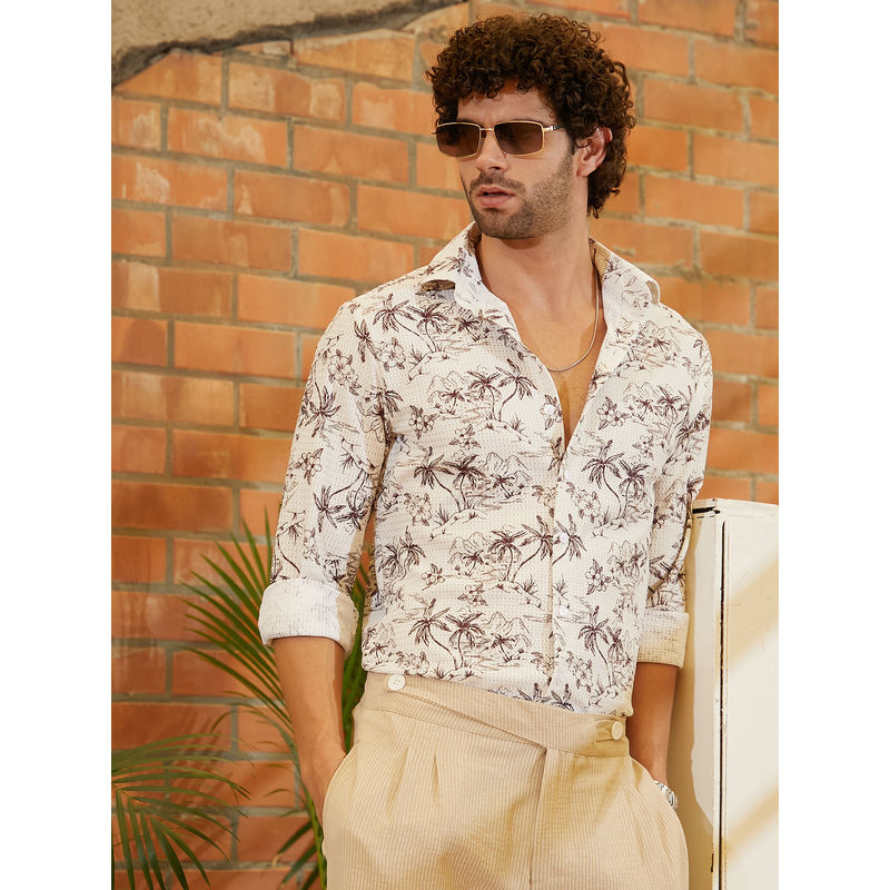 Campus Sutra Men Off White & Midnight Black Retro Lume Shirt (XL)