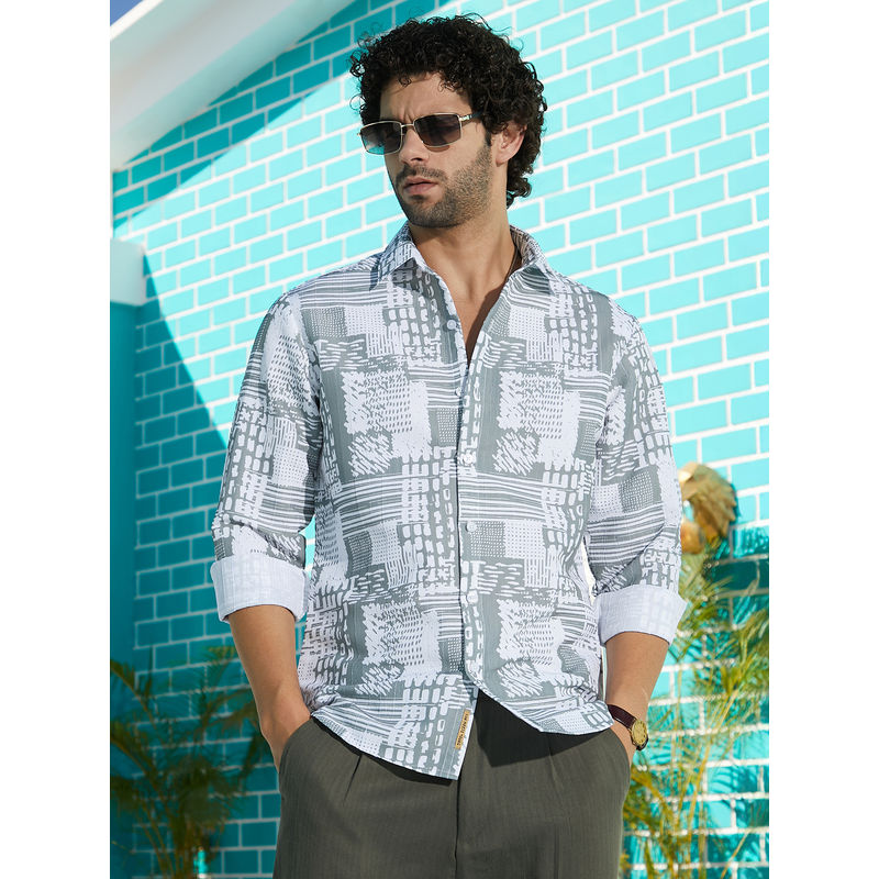 Campus Sutra Men Flint Grey Verve-Impressionistic Shirt (L)