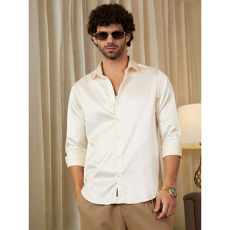 Campus Sutra Men Cream White Satin Lustre Shirt (M)