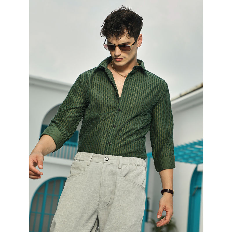 Campus Sutra Men Jungle Green Vines-Edge Shirt (S)