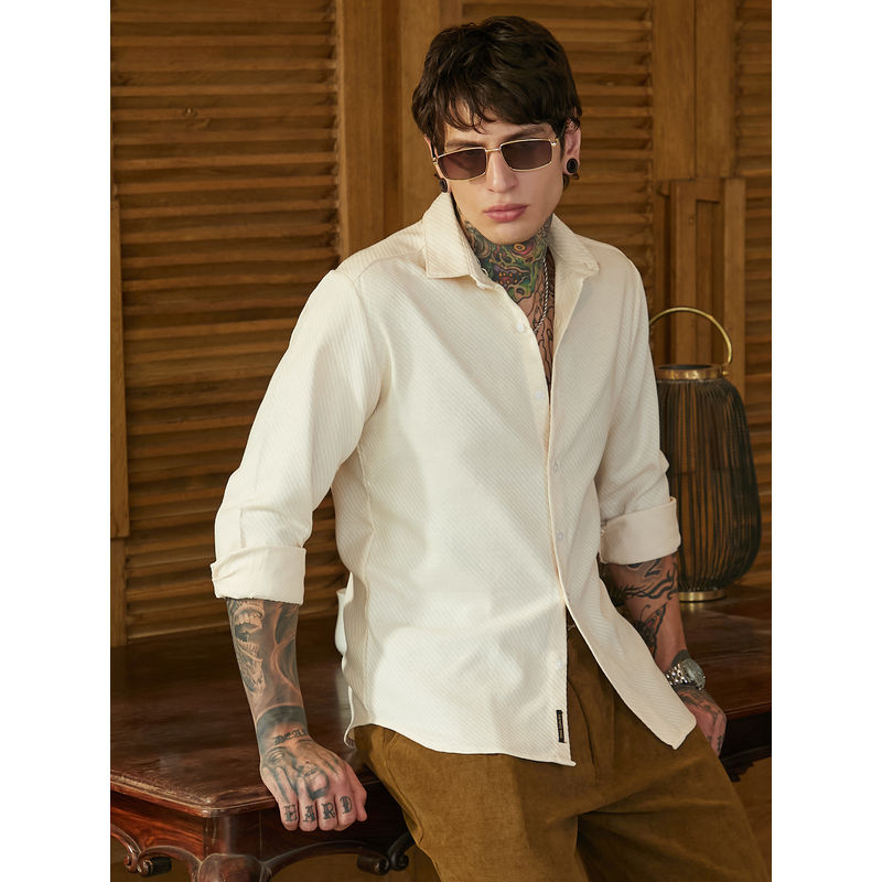 Campus Sutra Men Yellow White Slanted-Trough Shirt (M)