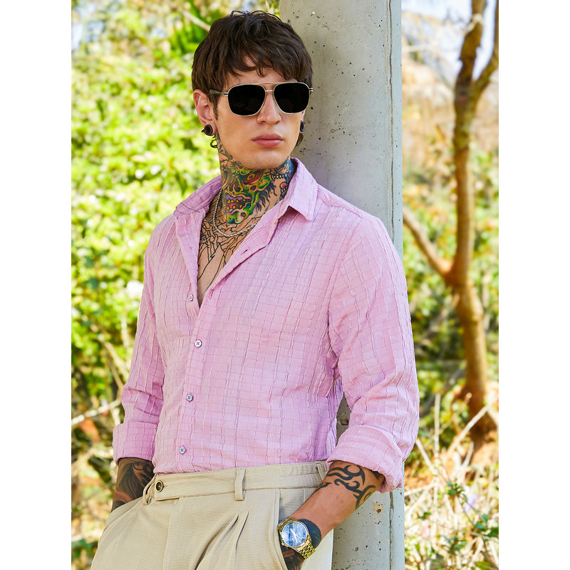 Campus Sutra Men Rose Pink Crumble-Revival Shirt (S)