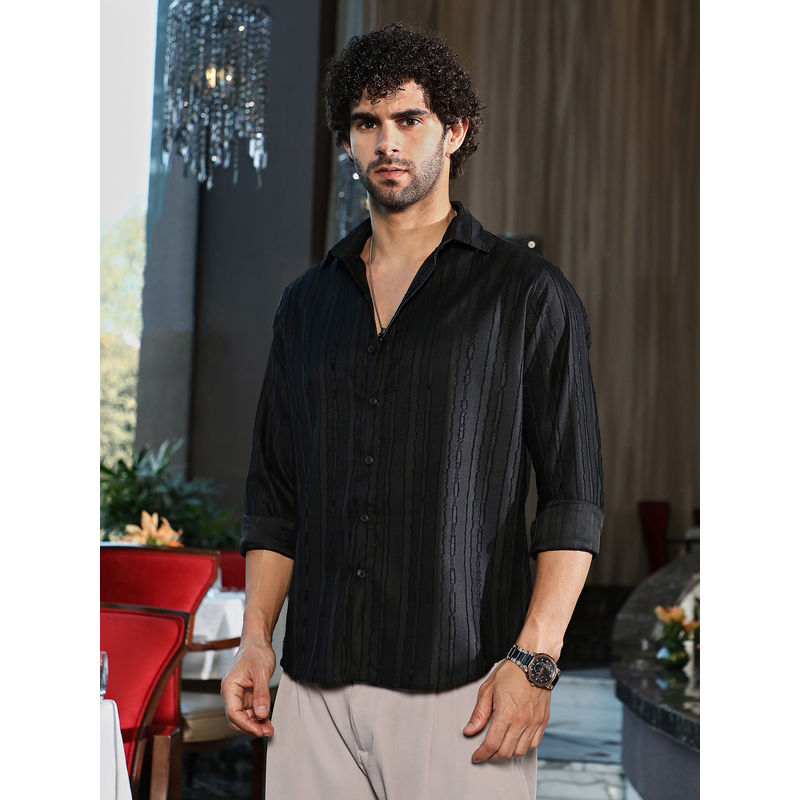 Campus Sutra Men Onyx Black Ripple-Edge Shirt (M)