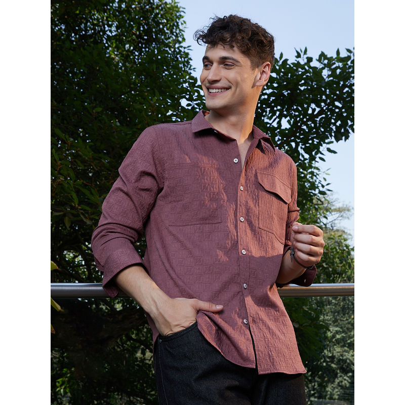Campus Sutra Men Grape Purple Obliqa-Utility Relaxed Shirt (M)